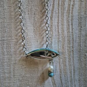 Chic Silver And Blue Fishing Lure Pendant Necklace with Pearl